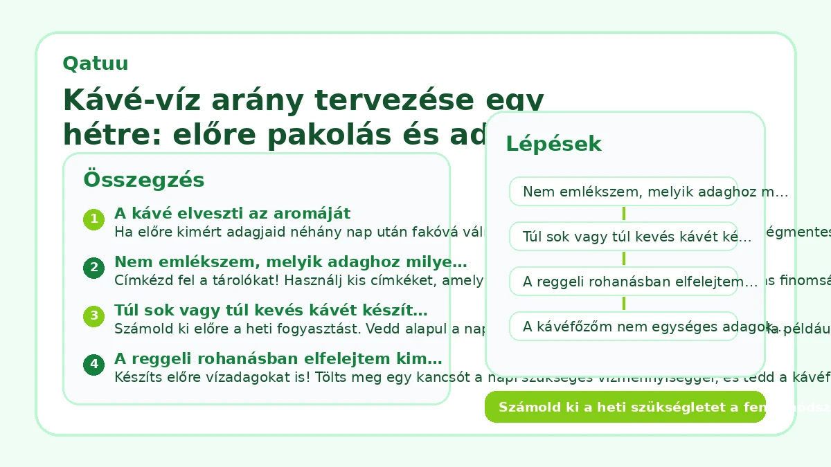 Kávé-víz arány tervezése egy hétre: előre pakolás és adagolás